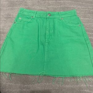 Topshop Moto high waisted Bright Green Denim Mini Skirt US SZ 2 EUR 34 UK 6